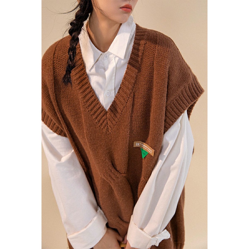 Áo Dệt Kim Sát Nách Dáng Rộng Cổ Chữ V Thời Trang Cho Nữ