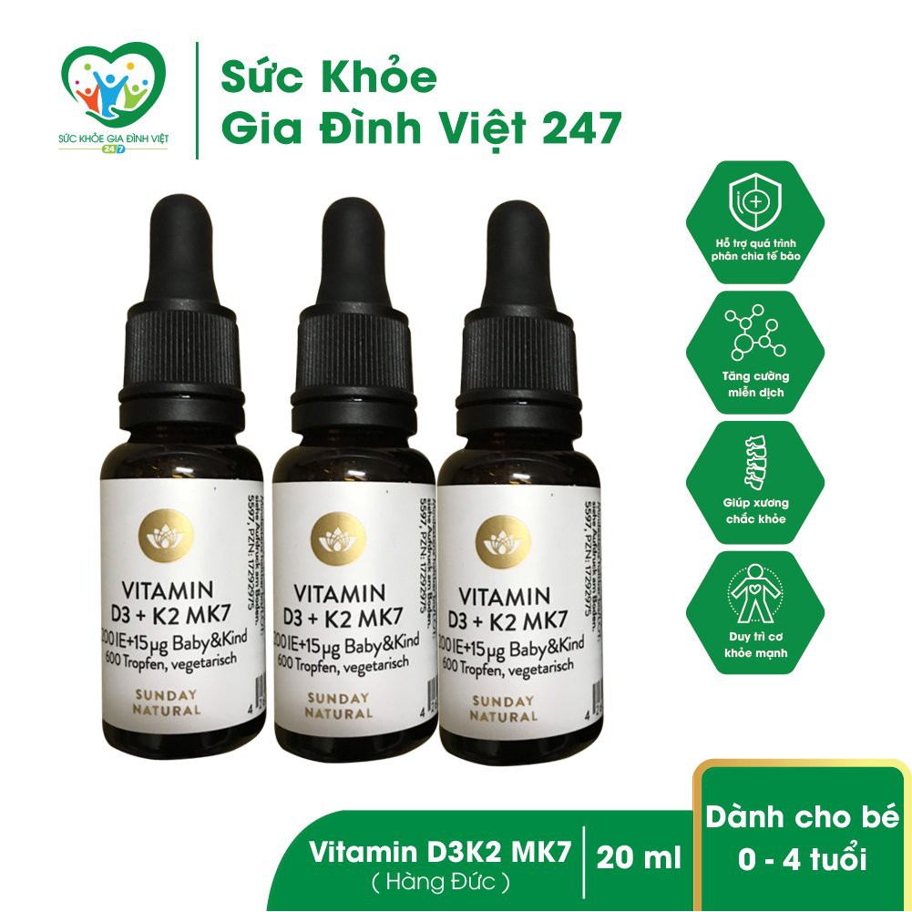 [ Hàng Chuẩn Đức ] Vitamin D3 K2 MK7 Sunday Natural 20ml