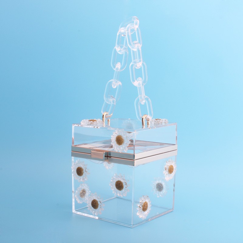 Túi Dạ Tiệc Cá Tính Nhựa Trong Suốt Họa Tiết Hoa Cúc