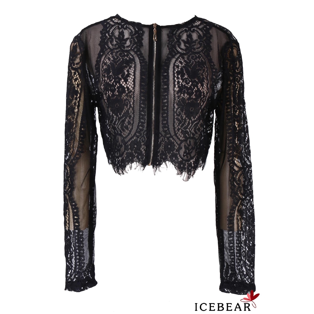 Áo thun phối ren dài tay quyến rũ cho nữ