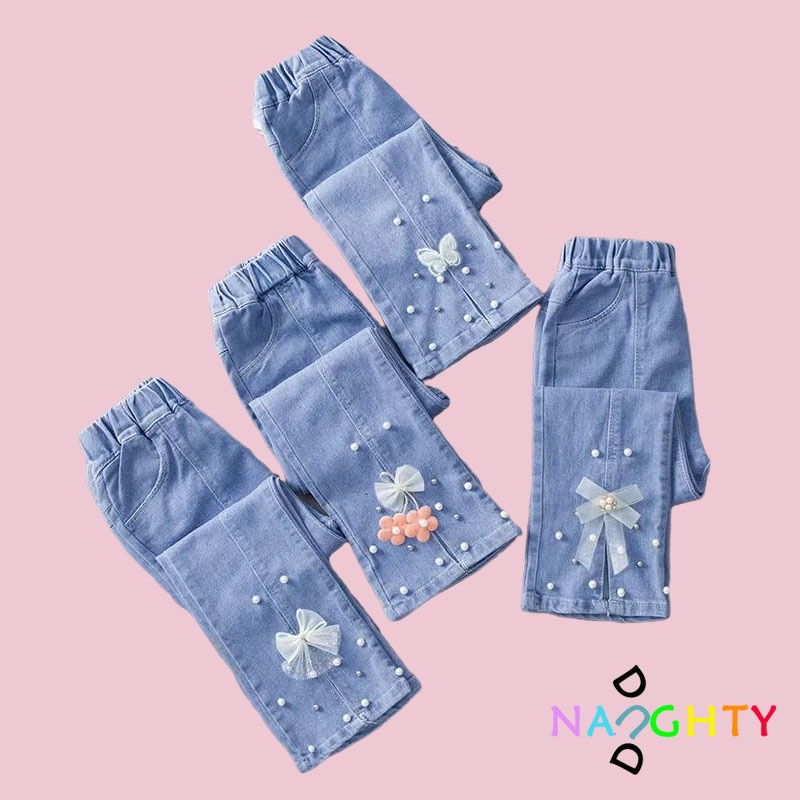 Quần Jeans Ống Loe Thời Trang Xinh Xắn Dành Cho Bé Gái 3-12 Tuổi