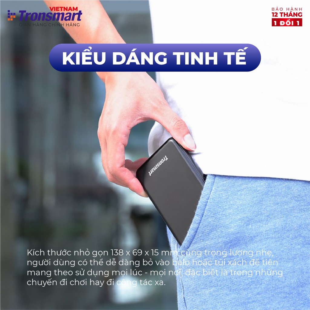 Sạc dự phòng 10000mAh Tronsmart TM-363477 Sạc nhanh PD QC 3.0 2 cổng USB + USB-C - Hàng chính hãng - Bảo hành 12 tháng