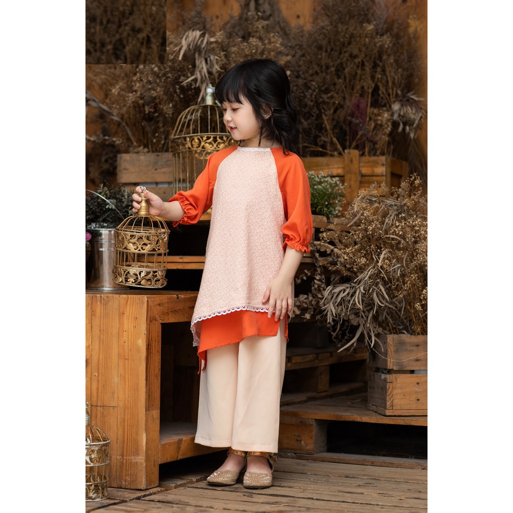 [Maru House]✨Freeship✨thời trang thiết kế cao cấp-áo dài lụa phối ren tà trước SANG CHẢNH cho bé gái từ 12-25kg