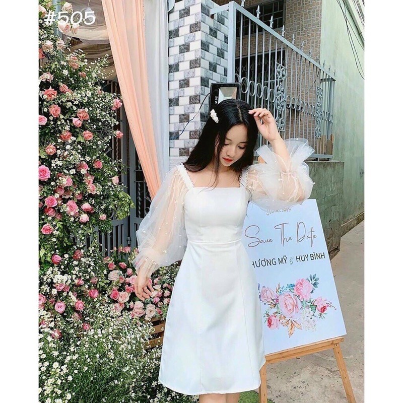 [Rẻ Vô Địch] Đầm dáng xoè dự tiệc phối lưới kết cườm dịu dàng sang trọng giá rẻ | BigBuy360 - bigbuy360.vn