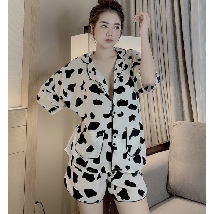 Mẫu Hot  Pijama Lụa Mango Cộc Đùi - Bộ Mặc Nhà Bò Sữa Mềm Mịn Thoáng Mát Cực Xinh