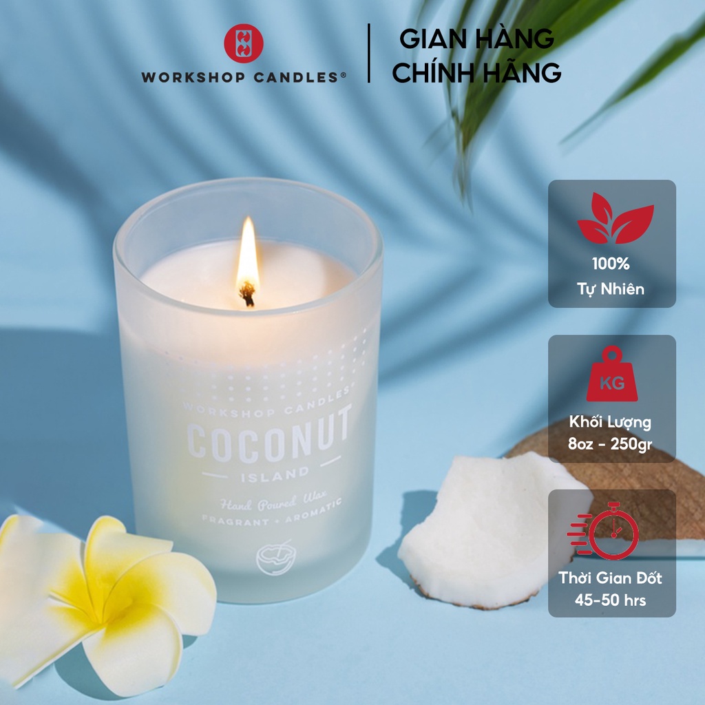 [Mã BMBAU50 giảm 10% đơn 99k] Nến thơm Coconut Island Workshop Candles H&amp;H Home 8oz hương dừa mát mẻ ngọt ngào thư giãn