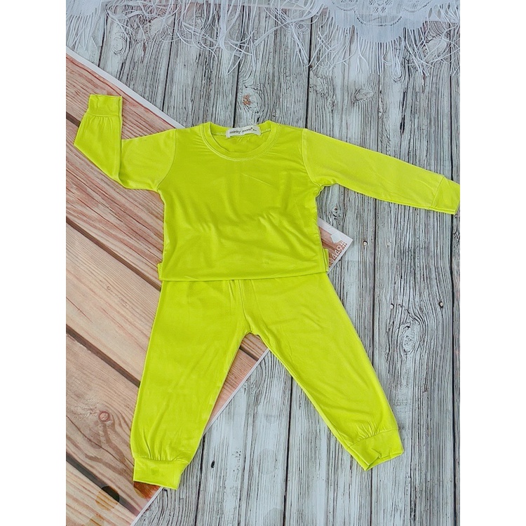 [Bé 7-19kg] Bộ dài tay thun lạnh màu trơn quần bo Minky mom cho bé trai bé gái từ 7-19kg