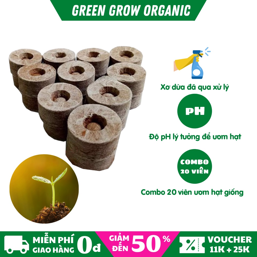 Viên nén xơ dừa đã qua xử lý dùng ươm cành, ươm hạt giống rau, giâm cành hoa hồng hiệu quả MS152 GREEN GROW