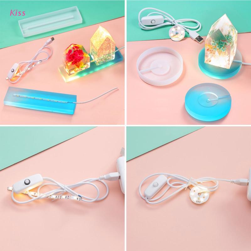 Khuôn Silicone Làm Đế Đèn LED Hình Tròn / Vuông Kèm Sạc USB Tiện Dụng