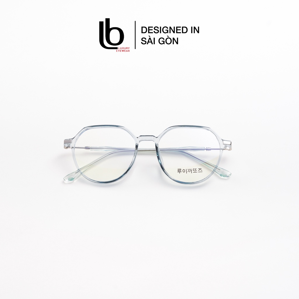 Gọng kính cận Tròn Bầu LB Luxury Eyewear Korea HQ75 203 - Nhựa phối kim loại - Trong suốt / Cam hồng / Xanh / Ghi xám