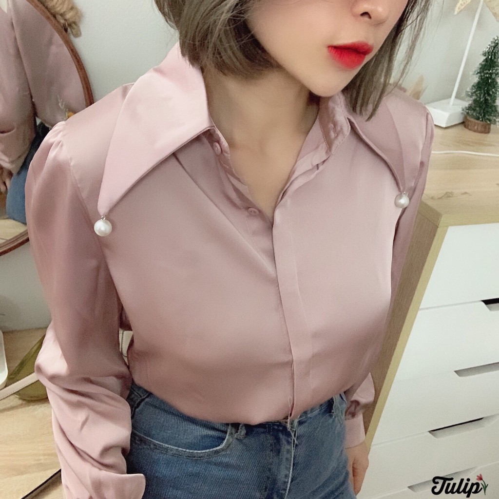 Áo sơ mi lụa công sở kiểu hàn quốc sang chảnh sweetlady ảnh thật freeship