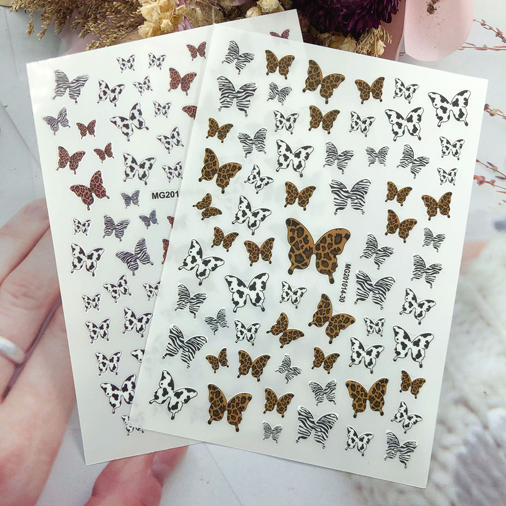 FALLFORBEAUTY Japanese 3D Nail Art Stickers Black Series Adhesive Decal Leopard Butterfly Print Nails Design Manicure Women Girls Ins Style DIY Nail Art Decoration