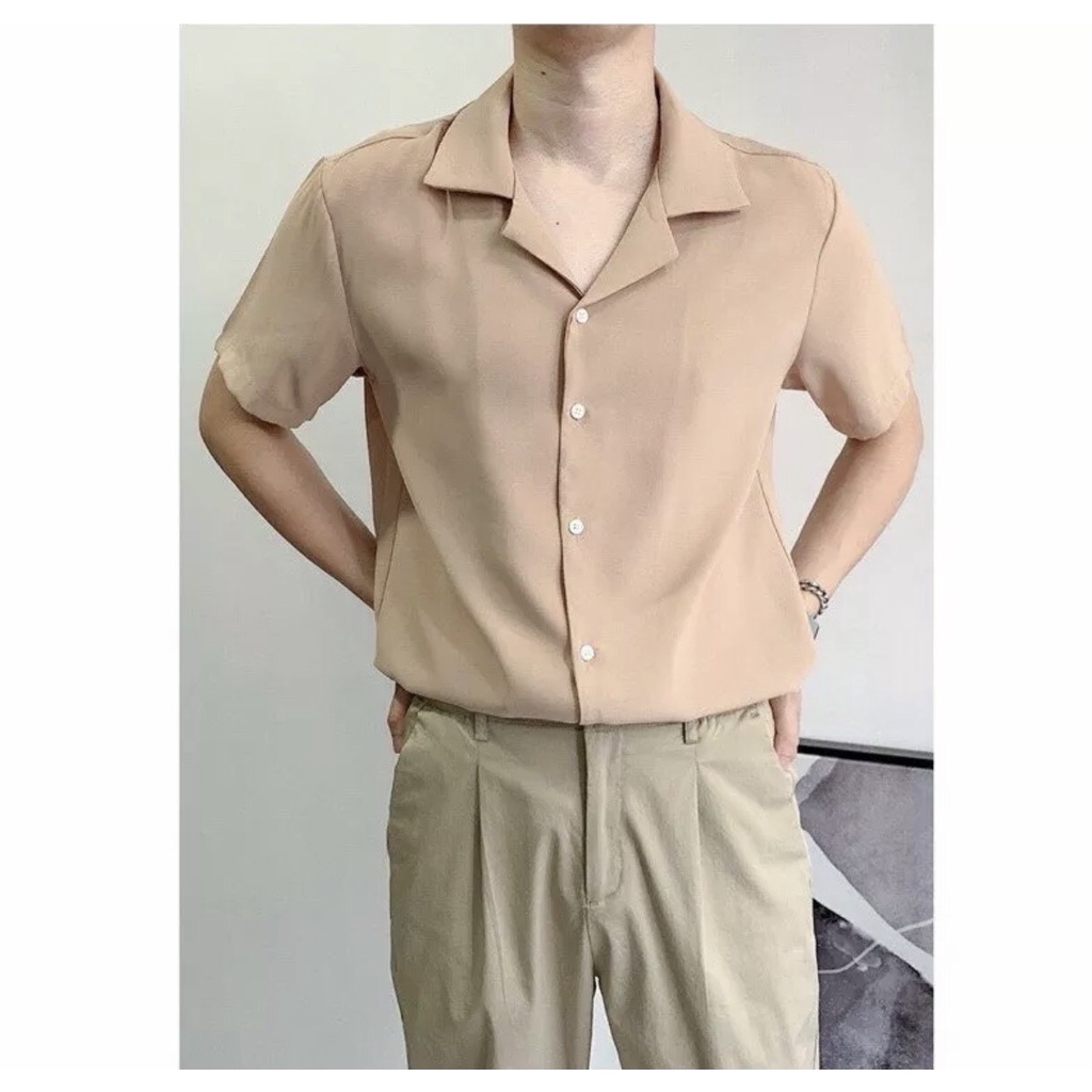 [Hàng VNXK-Ảnh thật] Áo sơ mi ngắn tay nam nữ cổ vest form rộng vải cotton lụa trơn mát đang hot bán chạy hiện nay