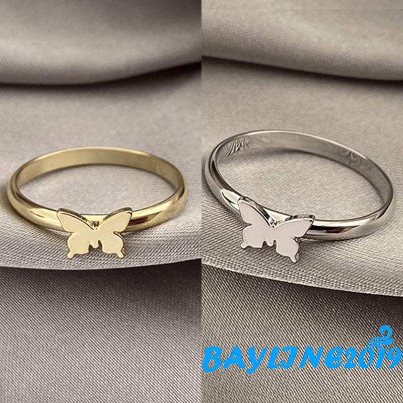 Set 2 Nhẫn Đeo Ngón Tay Kim Loại Hình Bướm Xinh Xắn