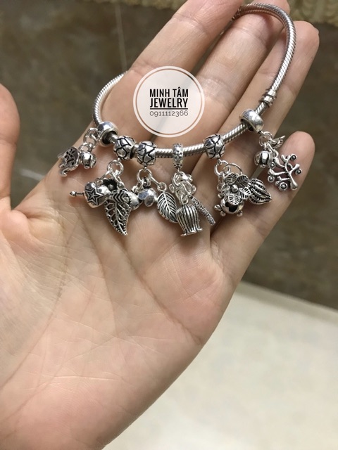 Charm bạc hồ ly ôm hoa lá bạc Thái S925-Minh Tâm Jewelry