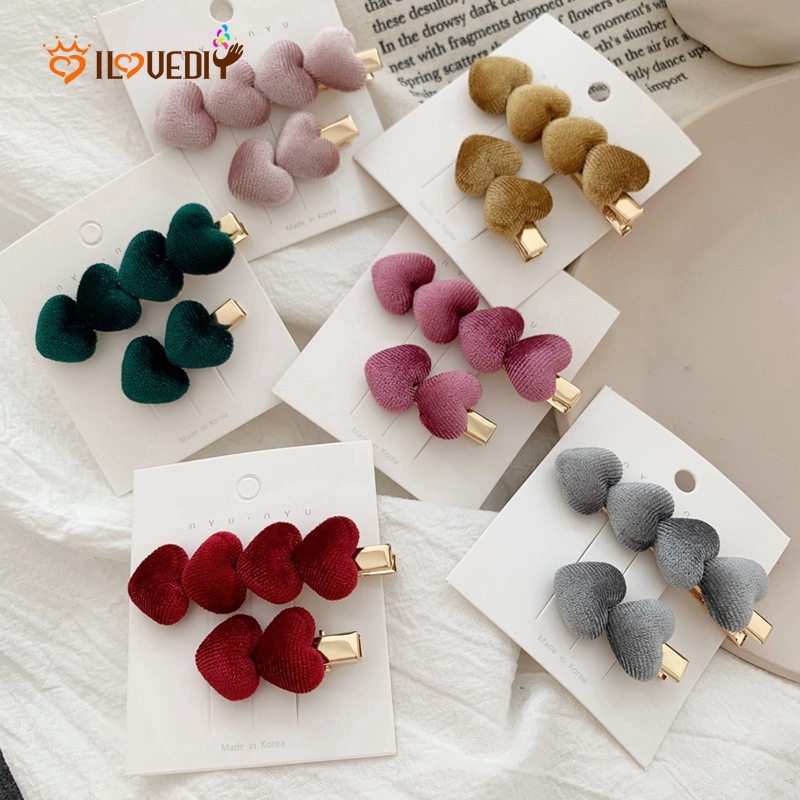 Set 2 kẹp tóc hình trái tim bằng nhung thời trang cổ điển cho nữ