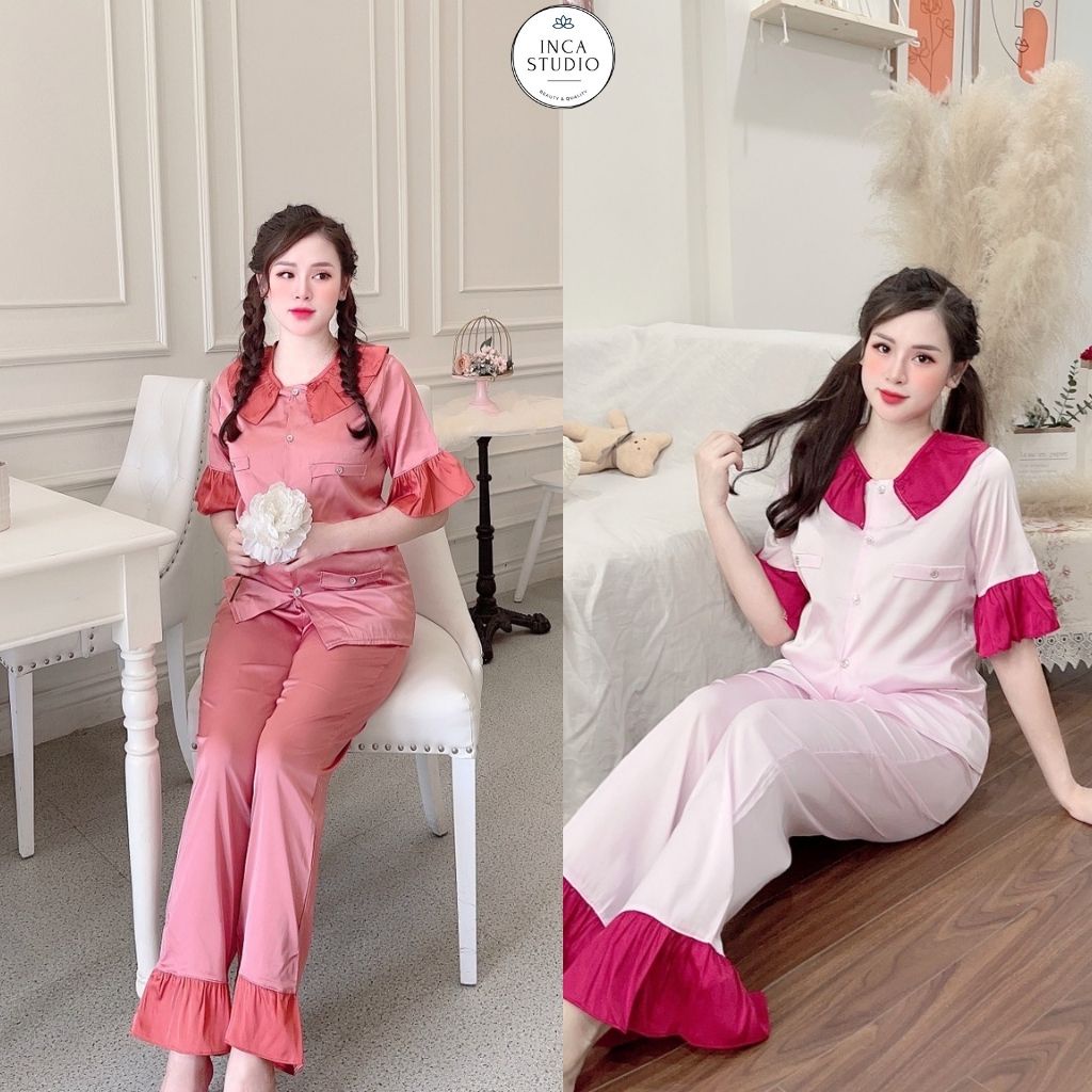 (Xả kho) Đồ ngủ Pyjama lụa Latin cao cấp INCA 15- Free size dưới 60kg, Chất Lụa thoáng mát