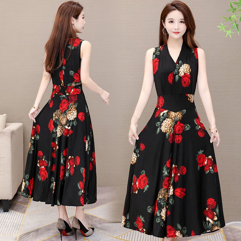 Váy không tay cỡ lớn phụ nữ mùa hè 2021 mẹ trung niên mới dài rộng rãi cho người béo mm cổ tích