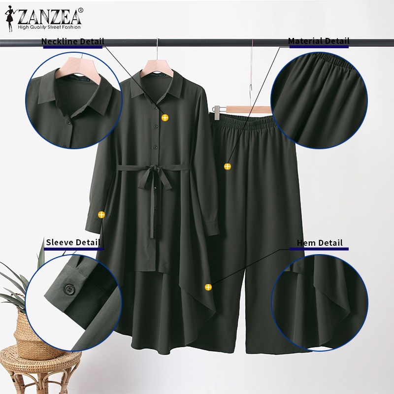 Set trang phục ZANZEA áo đầm tay dài + quần dài ống rộng thời trang nữ