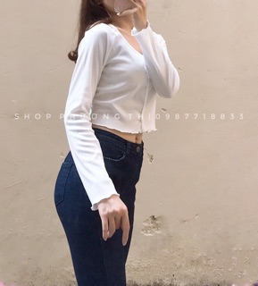 Áo croptop tăm dài tay ulzzang (hình shop tự chụp/sẵn)