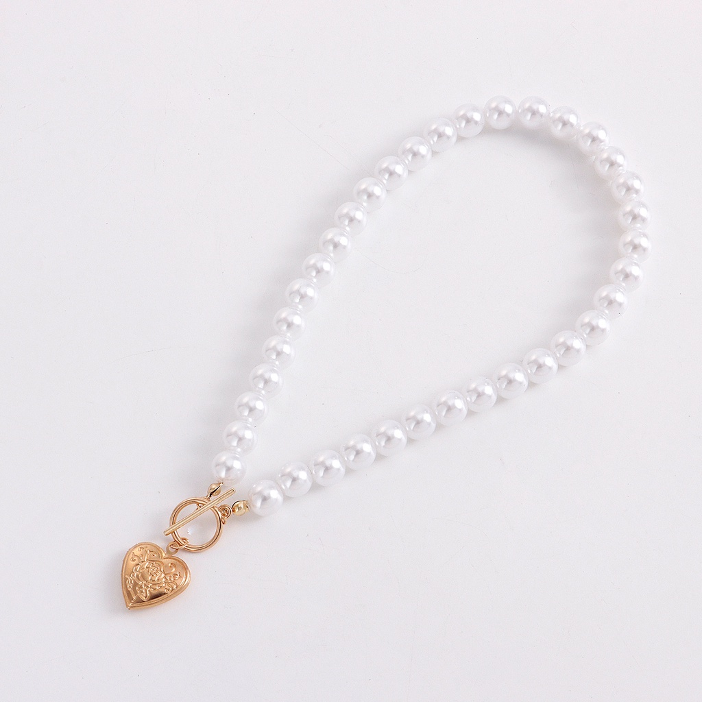 (0740) Vòng Cổ Choker Ngọc To Khoá Tim Nổi Bật