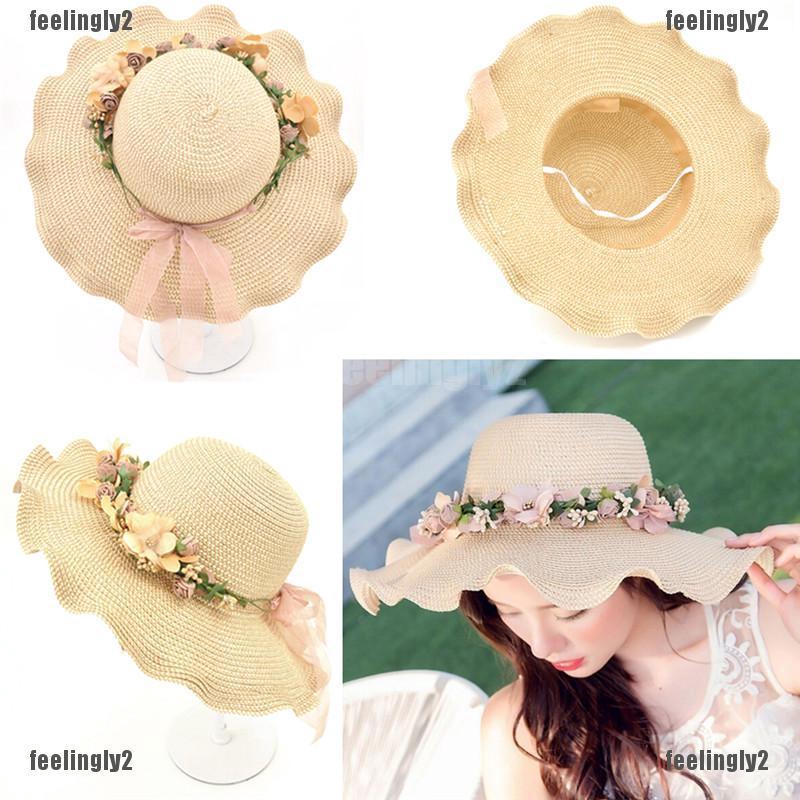 ❤Mặt Trời❤ Mũ Rộng Vành Đính Hoa Dễ Thương Thời Trang Cho Nữ