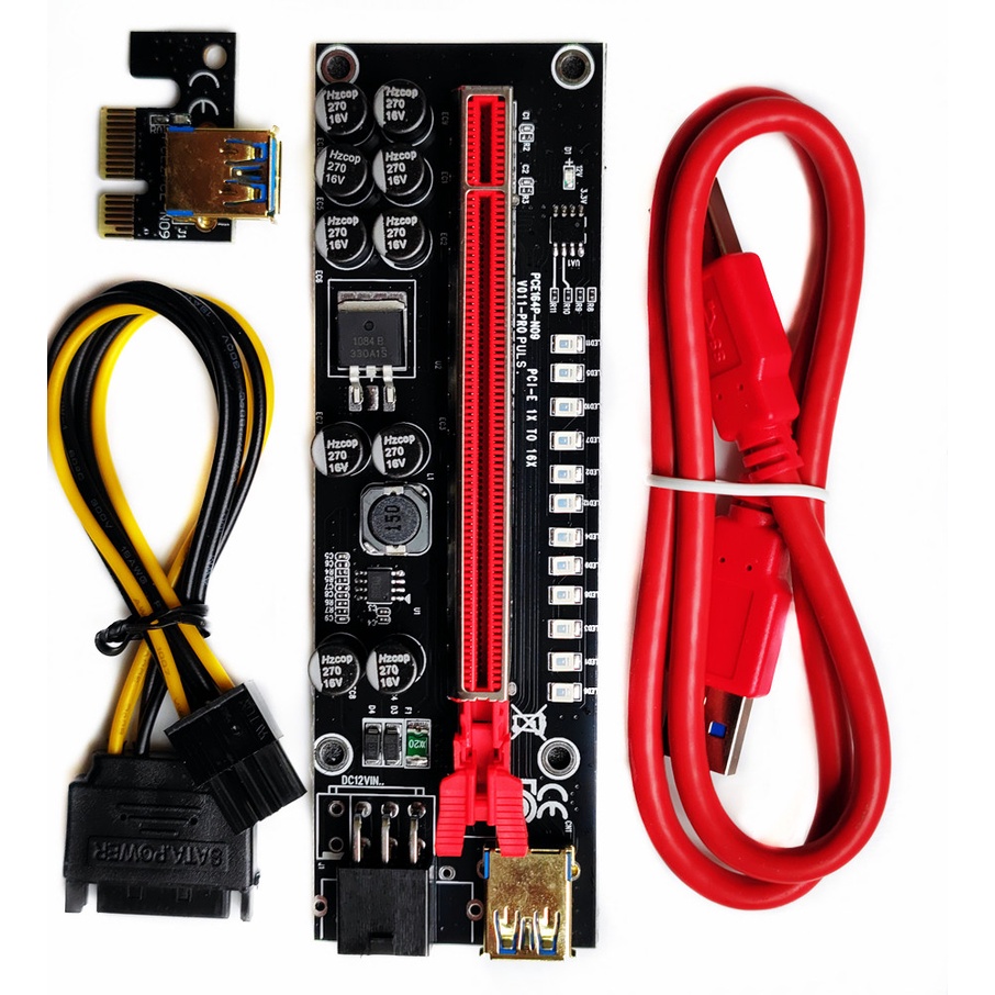 V011-Pro Plus V012 PCIe 1X đến 16X Riser GPU Riser Card Với 12 đèn led 10 Tụ điện