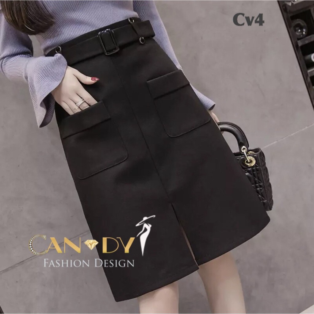 Chân Váy Nữ ❣️𝑭𝒓𝒆𝒆𝒔𝒉𝒊𝒑❣️  Chân Váy Hai Túi Hộp Xẻ Giữa CV4 - Hàng VNXK - Candy Fashion