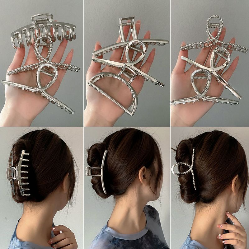 [Mới] Kẹp Tóc Màu Bạc / Kẹp Tóc Lớn / Kẹp Tóc Đuôi Ngựa Đơn Giản Thời Trang Phong Cách INS Hàn Quốc Cho Nữ