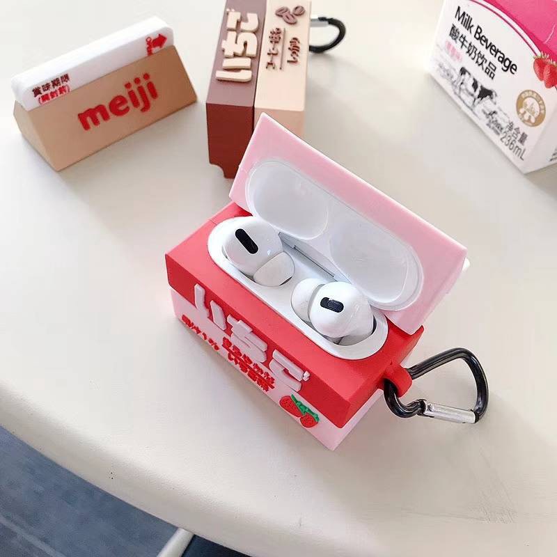 MEIJI Strawberry Chocolate Milk Box Airpods Pro Case cute soft silicone protective Cover for airpods 1/2/pro wireless bluetooth headsets