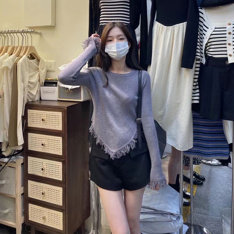 Áo Dệt Kim Tay Dài Cổ Tròn Phong Cách Thời Trang Hàn Quốc Dành Cho Nữ