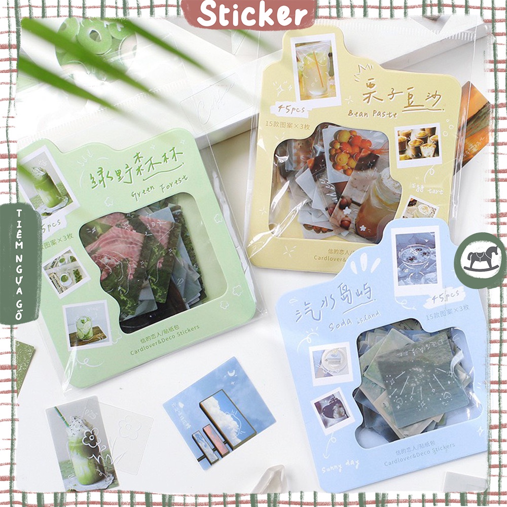 Set Gói 45 Sticker Sunny Day trong suốt PET trang trí journal, điện thoại - Tiệm Ngựa Gỗ