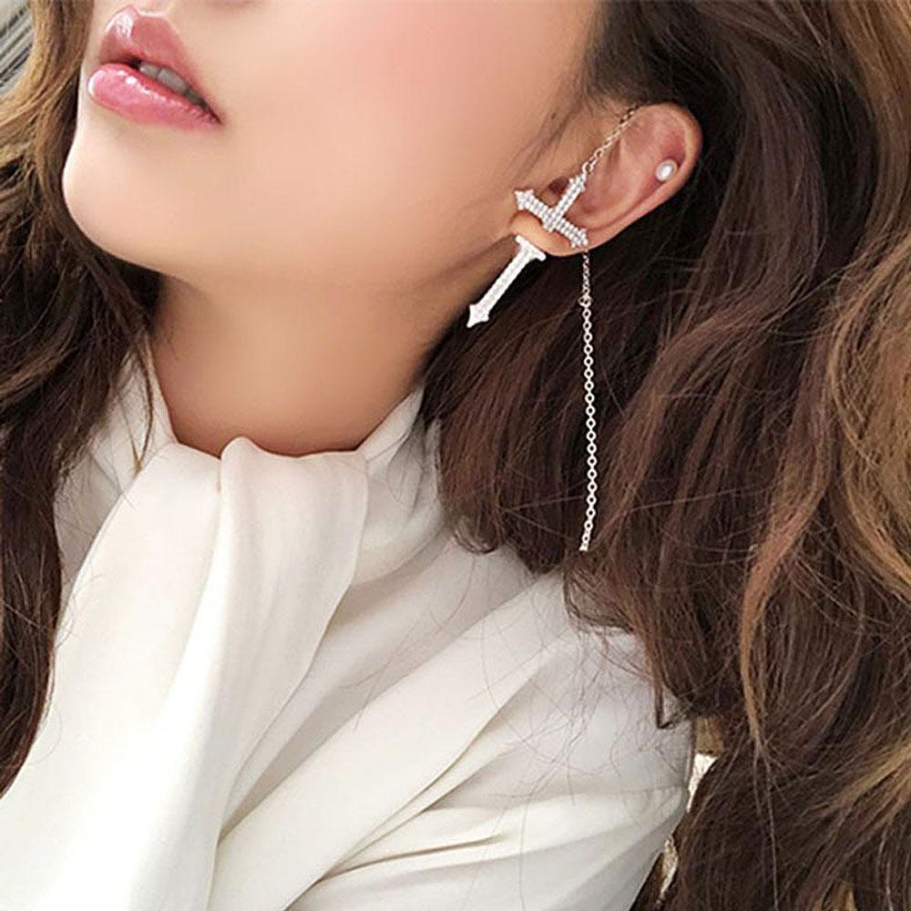 Khuyên Tai VANES1 Dạng Chuỗi Dài Mặt Thánh Giá Phong Cách Punk Sáng Tạo Thời Trang