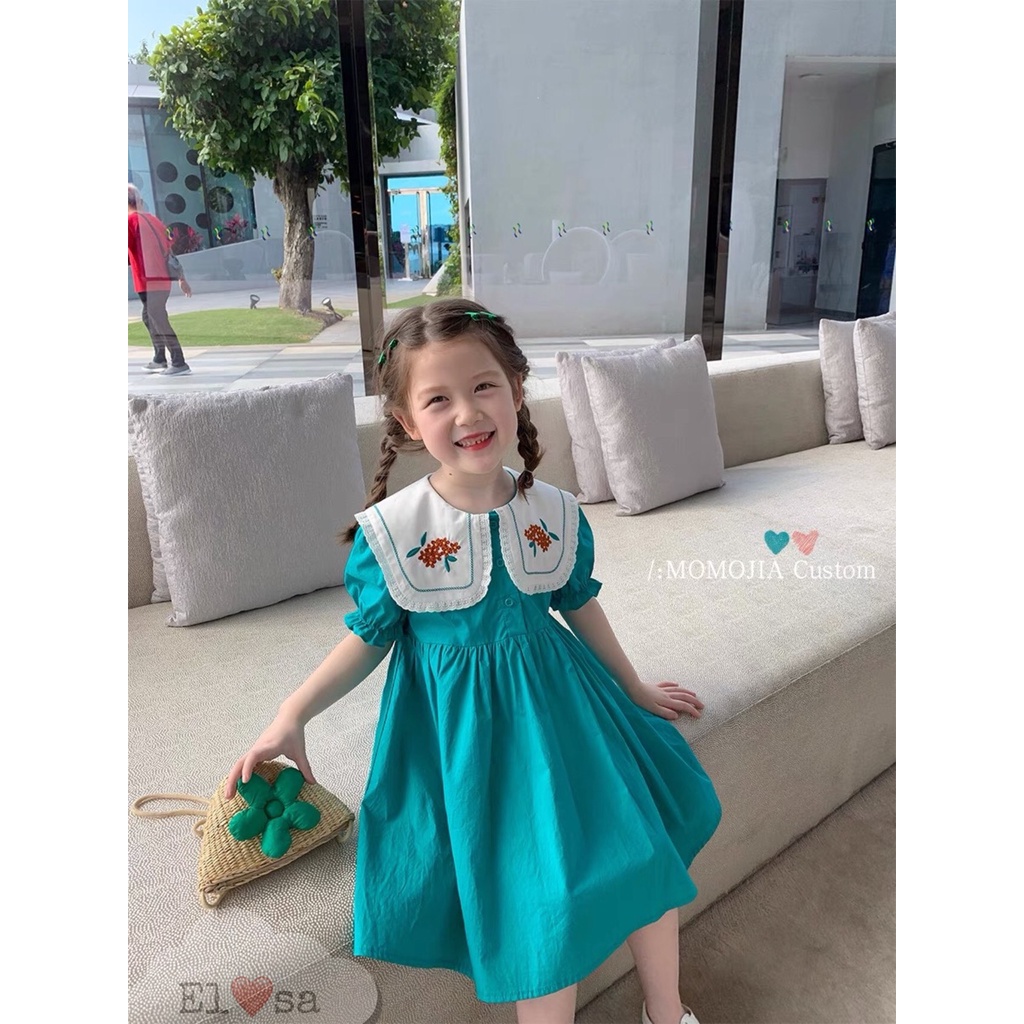 Váy thô đũi mềm 2 màu X.Dương_ hồng cho bé gái, váy baby doll Zara xuất dư thêu hoa cổ dáng tiểu thư xoè cực xinh