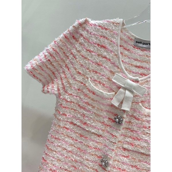 Đầm len dáng chữ A tay ngắn một hàng khuy có 4 túi vuông trước thương hiệu Self Portrait cao cấp