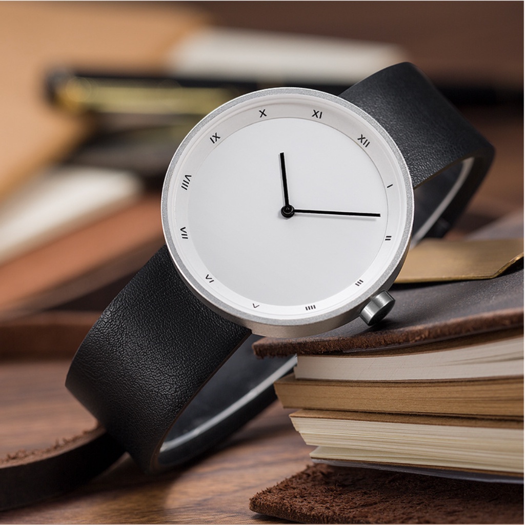 Đồng hồ nam dây da chính hãng cao cấp LIAM màu Đen mặt trắng chống nước tốt thiết kế sang trọng size 40mm