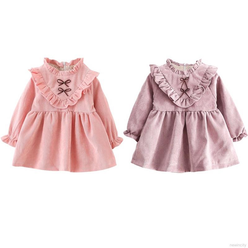 Đầm dài tay thắt nơ xinh xắn cho bé gái