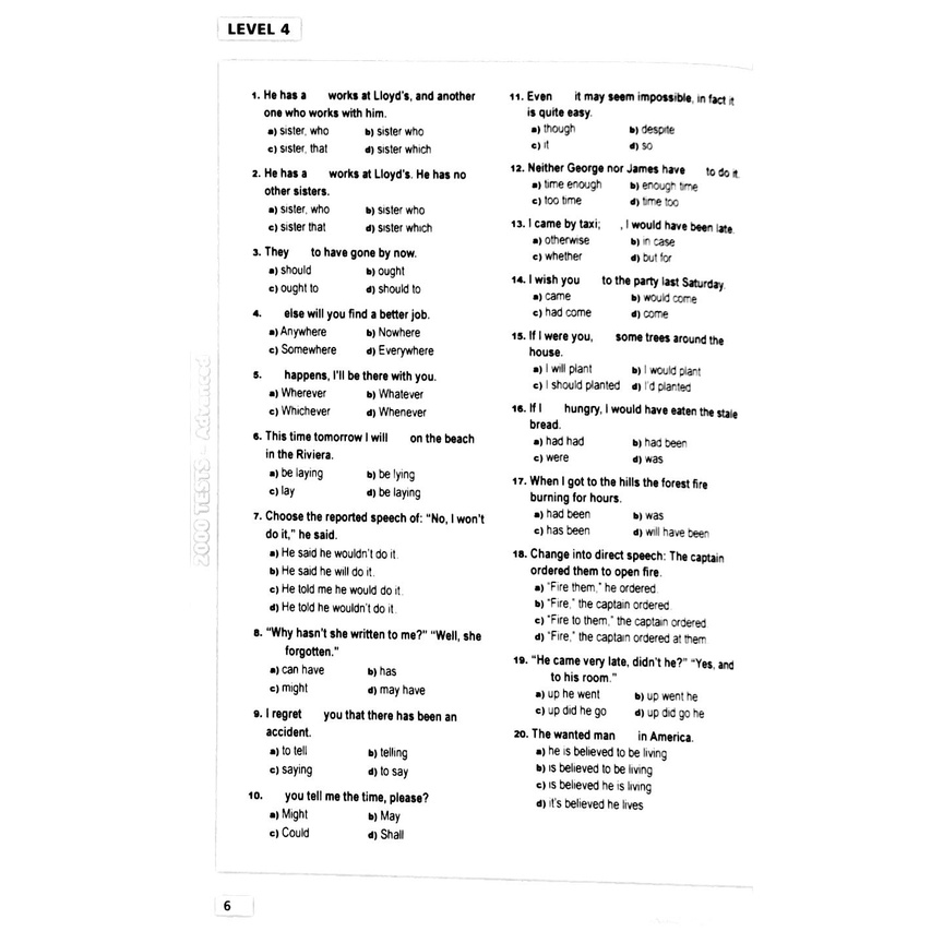 Sách 2000 Tests Advanced Level (Không CD)