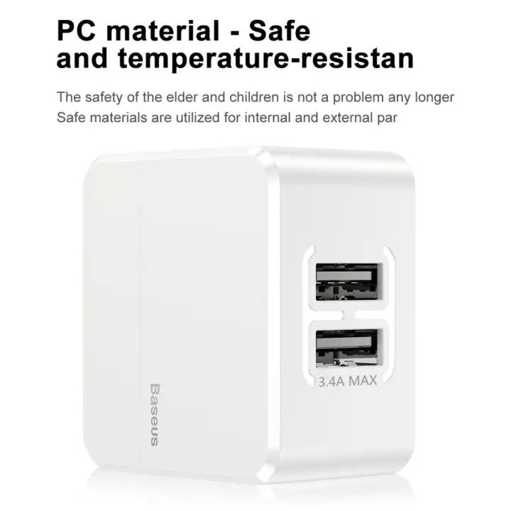 Cốc sạc nhanh Baseus đa năng 2 cổng USB Mini Square Dual-U Chager (Hỗ trợ sạc nhanh 3.4A Max)