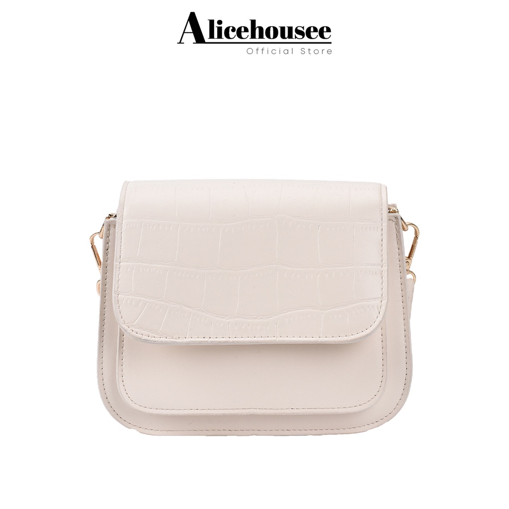 Túi xách đeo chéo nữ dây da kết hợp móc xích Alice Housee, túi đeo vai phong cách Retro kiểu Pháp