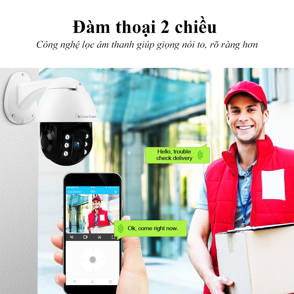 Camera ip wifi giám sát PTZ Carecam FullHD 2.0MP ngoài trời hồng ngoại cảnh báo động chuyển động, xoay 360 | BigBuy360 - bigbuy360.vn