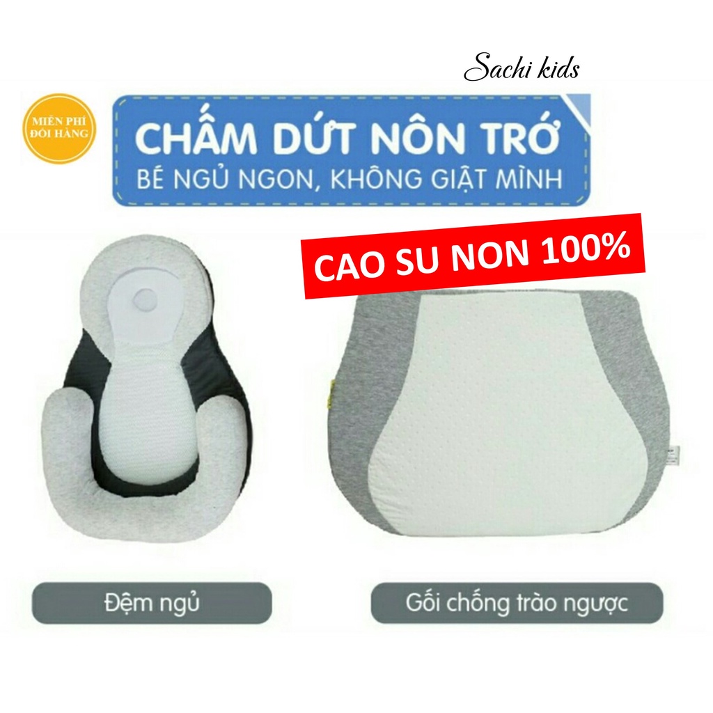 [Cao Su non 100%] Gối chống trào ngược và đệm ngủ đúng tư thế Cho Bé CHỐNG MÉO ĐẦU Giúp Bé Ngủ Ngoan Sachi kids