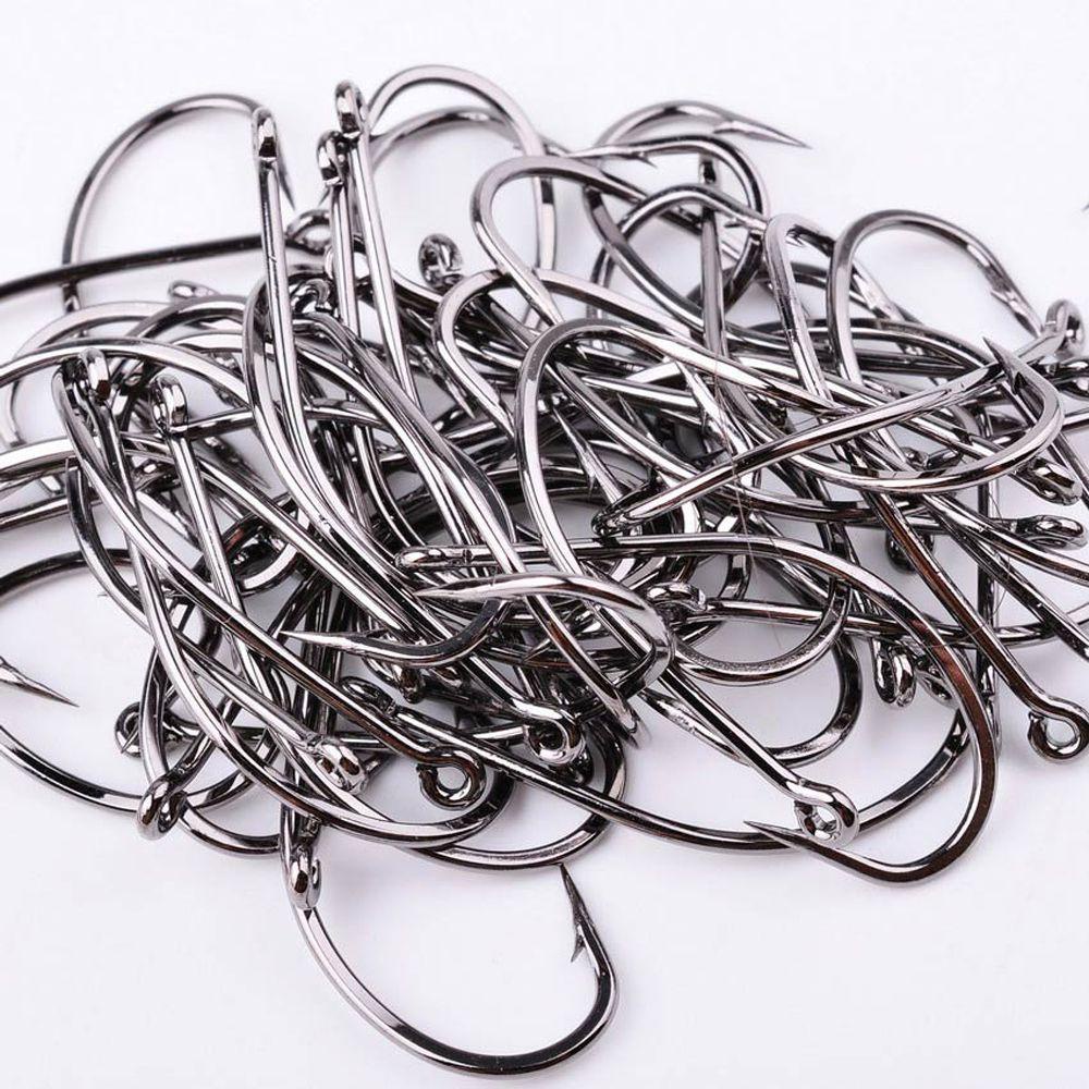 Bộ 50 móc câu cá thép carbon gai sắc cán dài dẹt dùng câu cá/ bạch tuộc biển lớn