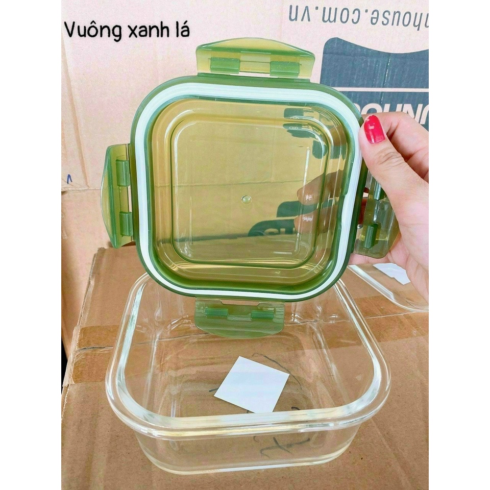 HỘP THUỶ TINH VUÔNG CHỊU NHIỆT NẮP XANH 520ml_800ml