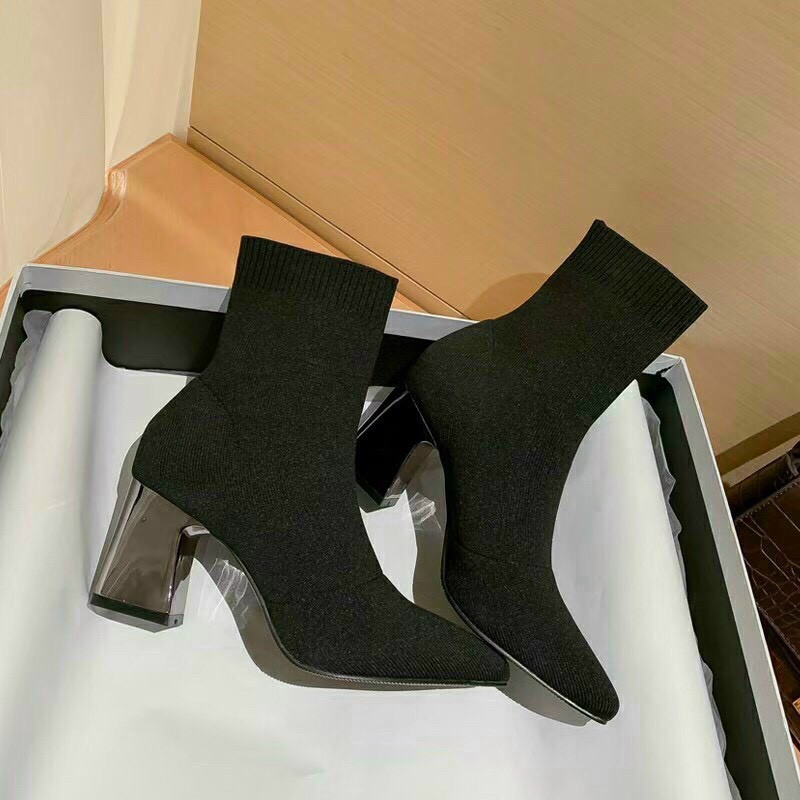 Bốt nữ Windy bốt chun len sợi mịn cao 7-9p màu đen | BigBuy360 - bigbuy360.vn