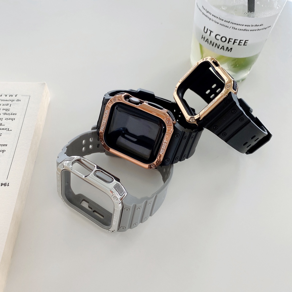 Dây đeo silicon + ốp bảo vệ thích hợp cho Apple iWatch series 7 6 SE 5 4 3 2 1 45mm 42mm 38mm Apple 44mm 40mm 41mm