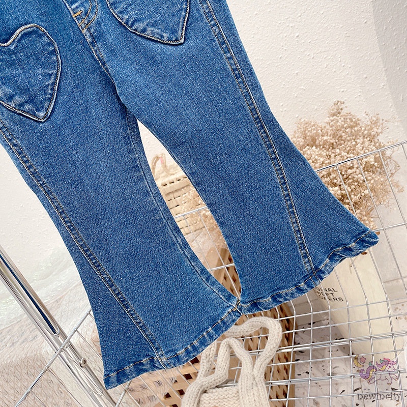 Quần Jean Dài Co Giãn Thiết Kế Dễ Thương Phong Cách Hàn Quốc Dành Cho Bé Gái