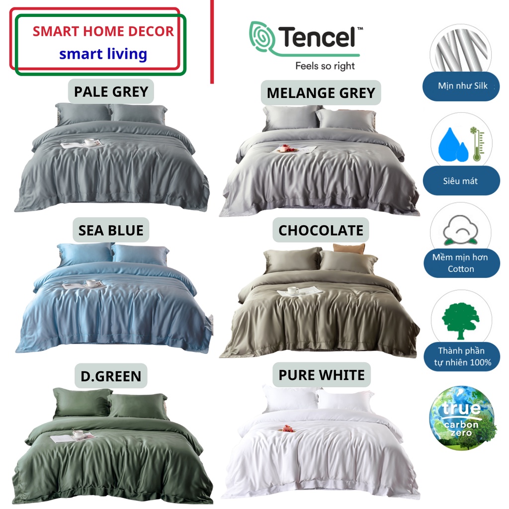 Bộ chăn ga gối lụa 100%Tencel 100s 5 món, chăn có thêm đường viền, chất liệu siêu mềm mát mịn