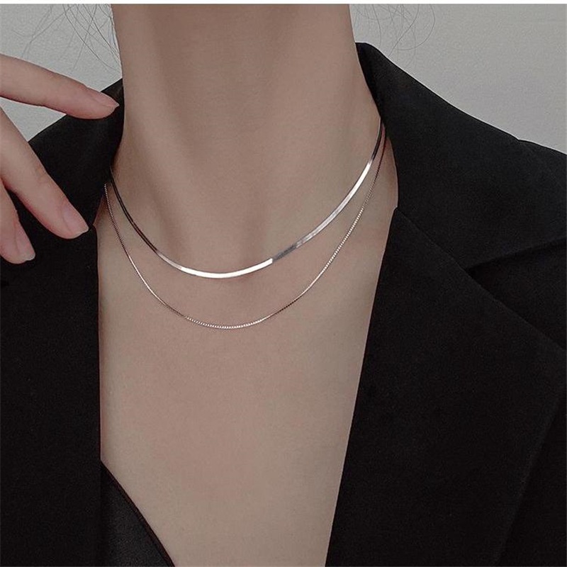 Dây Chuyền Nữ 2 Lớp Bằng Thép Titan Khoe Xương Đòn Phong Cách Hàn Quốc