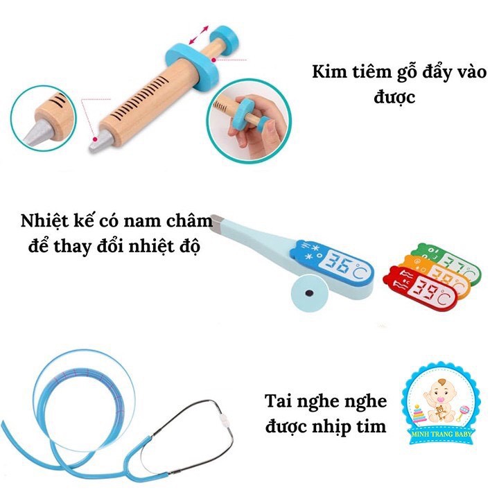 Bộ Đồ Chơi Bác Sỹ Gỗ Đóng Vai Bác Sĩ Nha Khoa Cho Bé 20 Chi Tiết Đẹp, Giống Như Thật - Đồ Chơi Gỗ Cho Bé Trai, Bé Gái